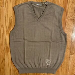 Clark & Gregory Pima Cotton Sweater Vest L Tan Pullover Vneck with logo